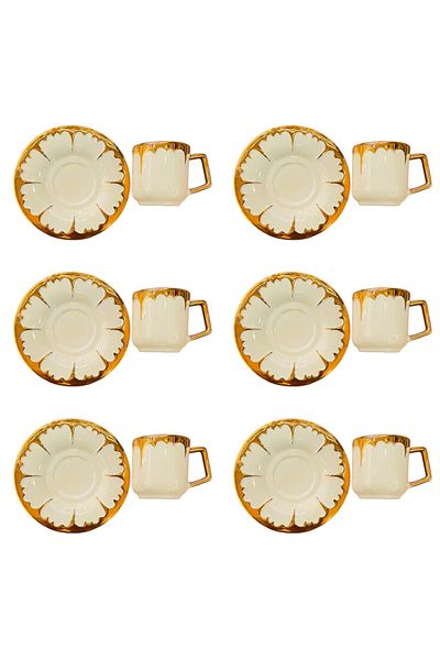 DUKKANI ISTANBUL 6-Person Gold Off-White Gold Star Coffee Cup Set