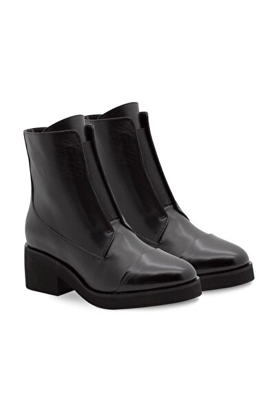 Vario Siyah Deri Kalın Topuklu Bot Sıyah Açma / Sıyah Derı
