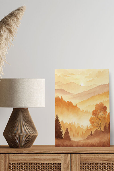 qoeuyl boutique Πορτοκαλί ομιχλώδες σκηνικό βουνού και δάσους ρετρό vintage 1...