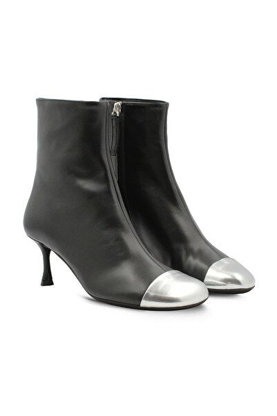 Vario Hakiki Deri Metal Burun Detaylı Kadın Bot N21 BLACK (SIYAH)