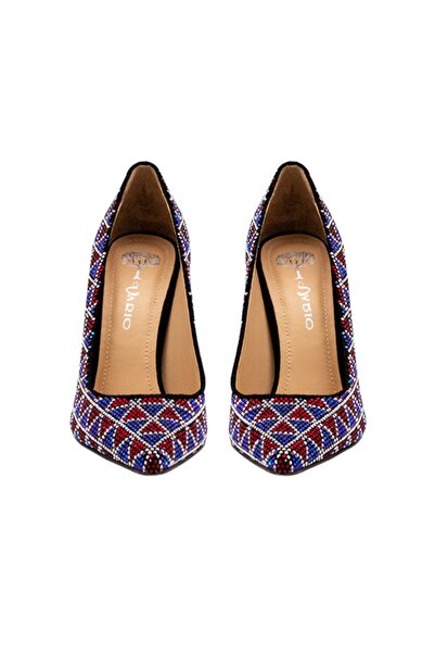 Vario Sıyah Süet Bordo Mavı Taşlı C1159