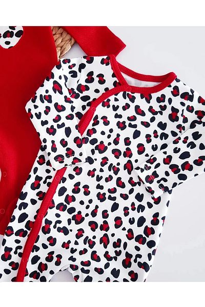İnci Incibaby 100% Cotton Leopard Pattern 2 Rompers & Band & Hat 4-Piece Combination