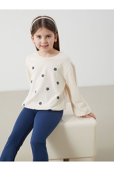 LC Waikiki Lcw Crew Neck Floral Girl's Sweatshirt and Leggings Pants 2-Piece Fast Fashion