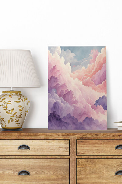 qoeuyl boutique Ροζ και μωβ σύννεφα No:3 Ρετρό Vintage 18x27 MDF Ξύλινη αφίσα...