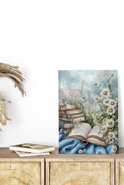 qoeuyl boutique Kitaplar Kır Çiçekleri ve Papatya Retro Vintage 18x27 MDF Ahş...