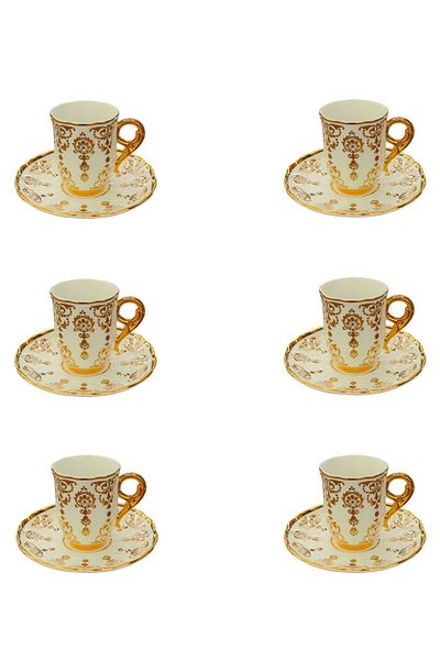 DUKKANI ISTANBUL Coffee Cup Set 6 Persons Embossed Gold Coffee Cup