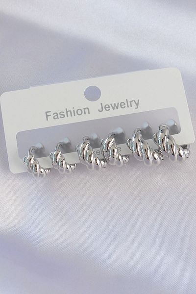Clariss Brass Silver Color Minimal Serrated Earring Set