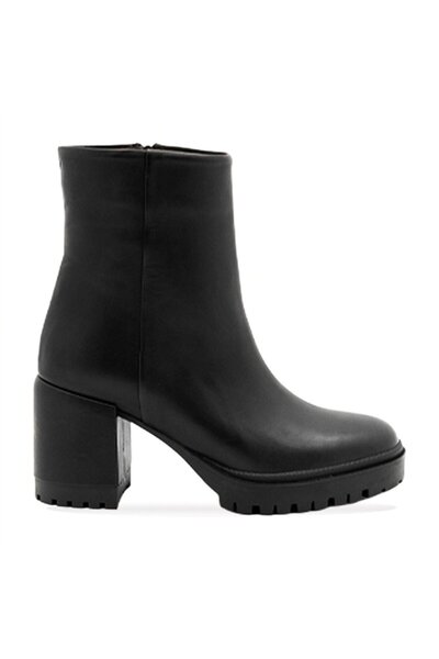 Vario Hakiki Deri Kalın Taban Bağcıklı Uzun Bot Sıyah (BLACK)