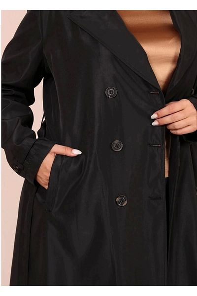 kaes giyim Women's Belted Lined Long Trench Coat