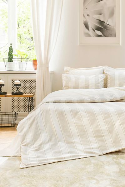 Vionel Home Σετ Παπλωματοθήκη Santorini 100% Βαμβακερό Διπλό Ριγέ Φυσικό Μπεζ