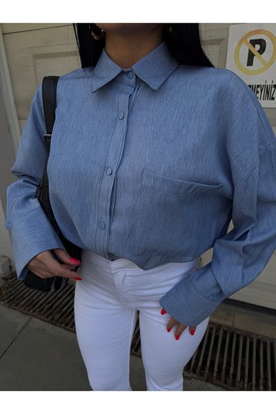 LB Laluna Butik Cămașă din lycra din denim drapat pentru femei