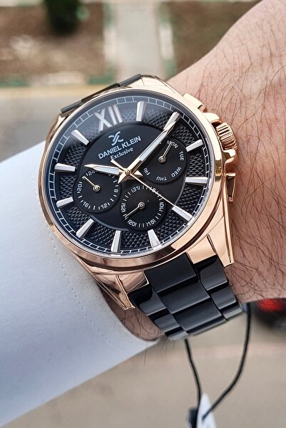 Daniel Klein Kasası Rose Kordonu Siyah 44 mm Fonksiyonlu Erkek Kol Saati
