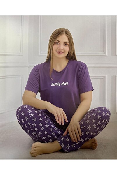 İpek Women's Short Sleeve under Long Plus Size Pajamas Set