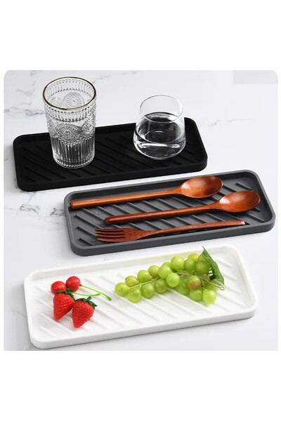 UGA İthalat 3 τμχ Δίσκος σιλικόνης Οργανωτής νιπτήρα Επιτραπέζια σκεύη Κύπελλο νερού Φρούτα λαχανικά Κομψό υγιεινό για παρουσίαση κουζίνας