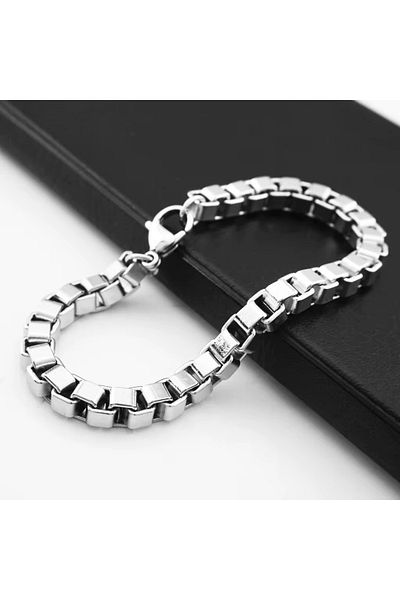 Siya Silver Square Albanian Chain Unisex Steel Bracelet-6 mm