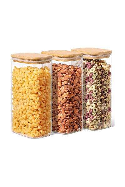 Altabi طقم مرطبان زجاجي بغطاء من الخيزران طقم مرطبانات 3 قطع مقاس كبير 1300 مل