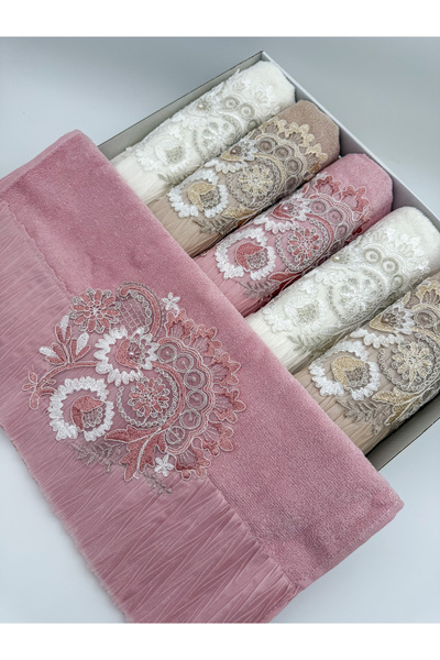 AYHANHOME Сатиновий візерунок з вишивкою, коробка, розкішний весільний набір 50x90, 6 рушників для рук і обличчя