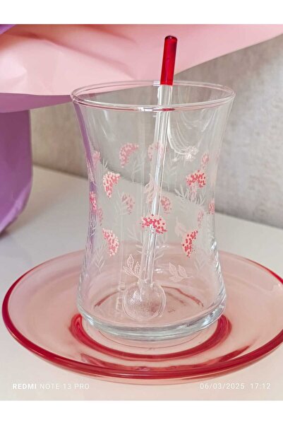 bellanest LAV 12 Parça Renkli LOVELY Çay Seti-6 adet Çay Bardağı-6 adet Çay Tabağı