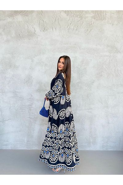 gmbutikk ROCHIE MAXI DE VISCOSĂ CU MÂNECĂ LUNGĂ, CU GULER DOMINANT, CU MODEL ETNIC