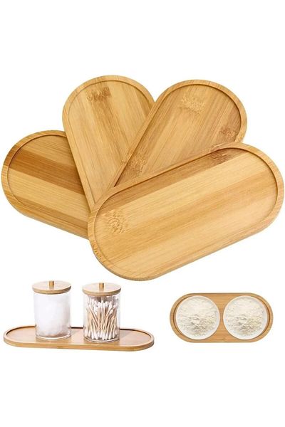 Busstier Oval Bamboo Multi-Purpose Presentation Tray and Oil Pot Base - Stylish and Durable Wooden Tray