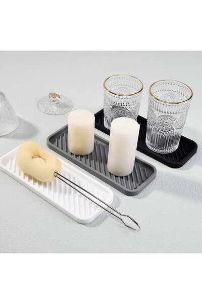 UGA İthalat 3 τμχ Δίσκος σιλικόνης Οργανωτής νιπτήρα Επιτραπέζια σκεύη Κύπελλο νερού Φρούτα λαχανικά Κομψό υγιεινό για παρουσίαση κουζίνας