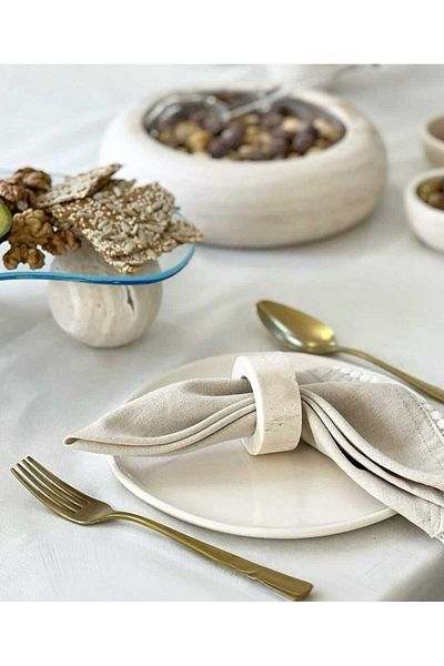 Sümeyra Marble Art Travertine Napkin Ring - Napkin Ring - 6 Li