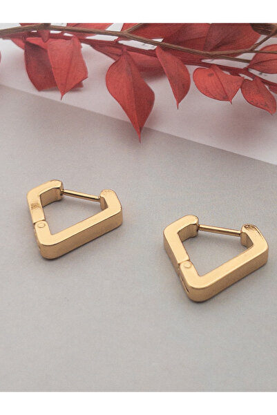 Siya Silver Gold Renk Kadın Erkek Unisex 316L Cerrahi Çelik Geometrik Üçgen Küpe-1,5 cm