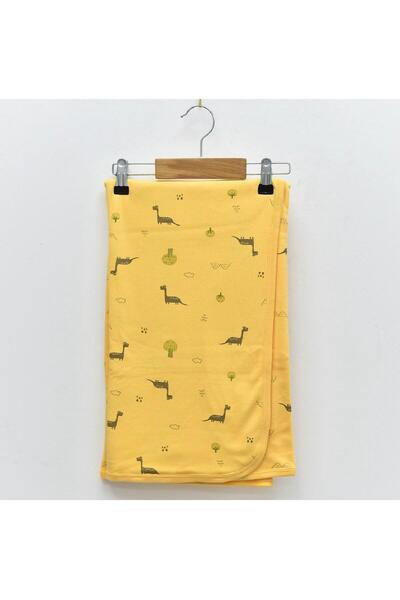 EM&FA TEKSTİL بطانية قطن ممشط بنقشة ديناصور مقاس 90x85 - طبقة مزدوجة