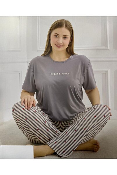 İpek Γυναικείο κοντομάνικο σετ πιτζάμες με μακρύ πάτο σε μεγάλο μέγεθος