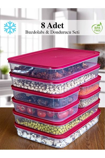 Mapple Home 8 Pieces Microwave Refrigerator Organizer - 4X2600Ml and 4X1300Ml Freeze Storage Container