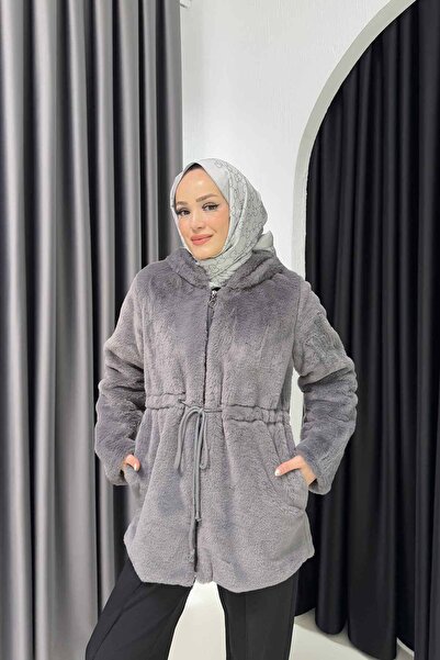 Melike Tatar Παλτό από ψεύτικη γούνα ANTHRACITE 32-2230