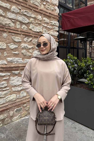 Melike Tatar Basic Stone Colored Crepe Tunic - 32-2239