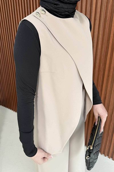 Melike Tatar Stone Button Detailed Crepe Vest 32-2302