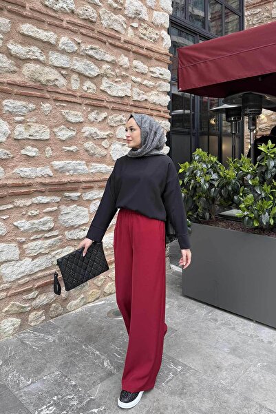 Melike Tatar Claret Red Crepe Loose Trousers 32-2235