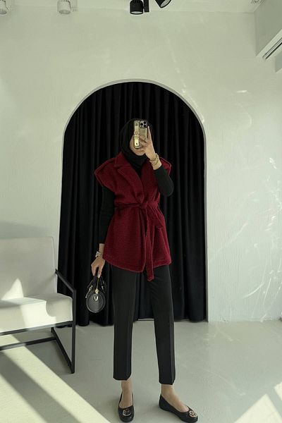 Melike Tatar Claret Red Boucle Vest 32-2231