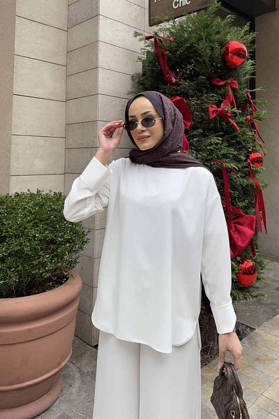 Melike Tatar Ecru Basic Crepe Tunic 32-2239