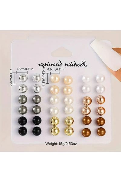 Eva Flore 18 Pair Pearl Nail Earrings Set -,Earring Set