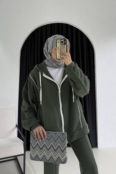 Melike Tatar Khaki Three Thread Piping Suit 32-3410