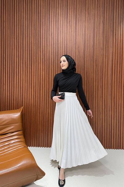 Melike Tatar Ekru Pleated Skirt - 32-9001-1 Model