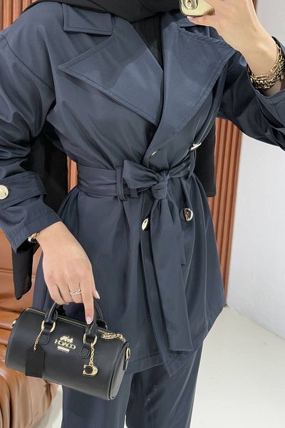 Melike Tatar Dark Blue Trench Trousers Set 32-2237