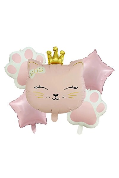 BKMC PARTY Balon din folie roz cu pisică labe și pisică capete, set de decora...