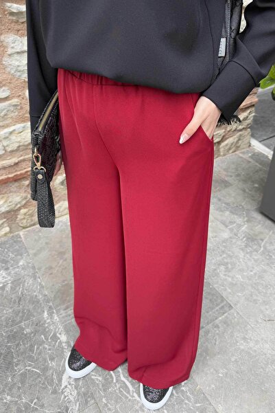 Melike Tatar Claret Red Crepe Loose Trousers 32-2235