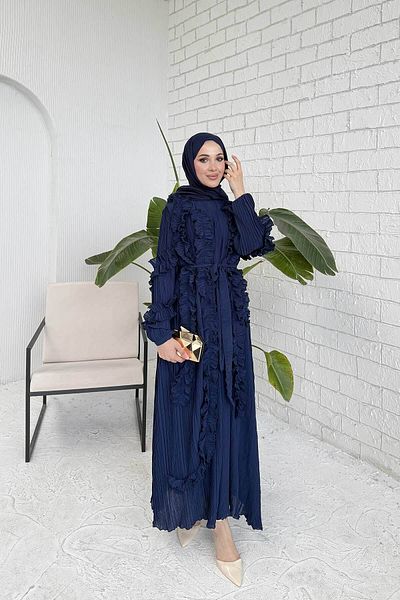 Melike Tatar Dark Blue Pleated Detail Dress 32-3027-1
