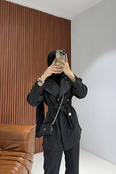 Melike Tatar Black Trench Trousers Set 32-2237