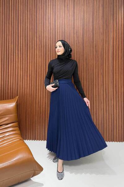 Melike Tatar BLUE ÎNCHIS 32-9001-1 Model Fusta plisată