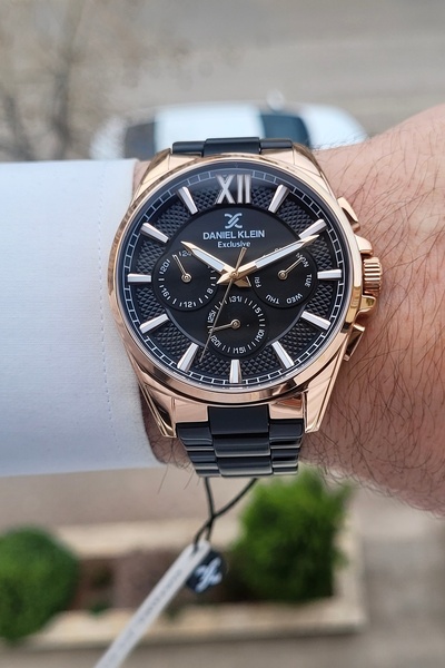 Daniel Klein Kasası Bakır Kordonu Siyah 44 mm Fonksiyonlu Erkek Kol Saati