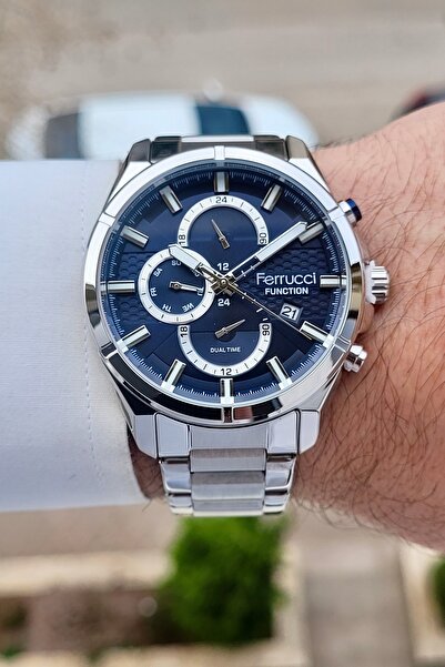 Ferrucci Kadranı Lacivert Kordonu Metalik Renk 2 Yıl Garantili 43 Mm Erkek Ko...