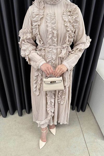 Melike Tatar Pleated Detailed Jewelled Dress - 32-3027