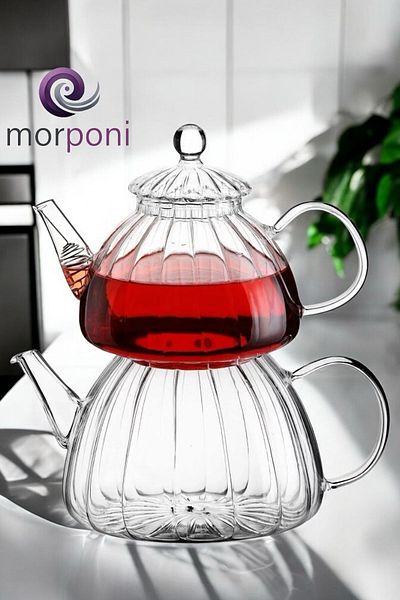 TEKBİR PORSELEN Large Glass Borosilicate Teapot Set