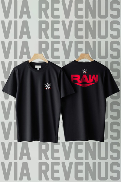 Vordevia Tricou unisex cu decolteu rotund WWE Raw / American Wrestling cu imp...